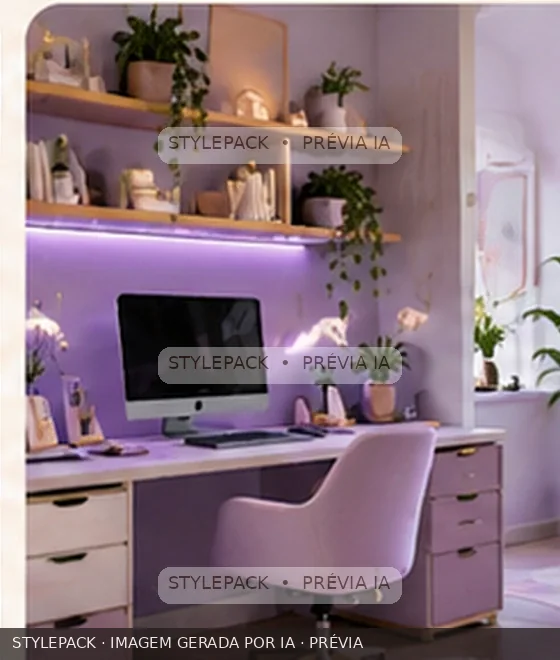 Cenário criado com IA: Estúdio lavanda